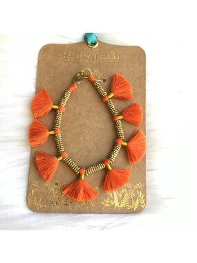 NWT‎ Anthropologie Boho Festival Jewelry Sun Bracelet Gold Metal Orange Tassels